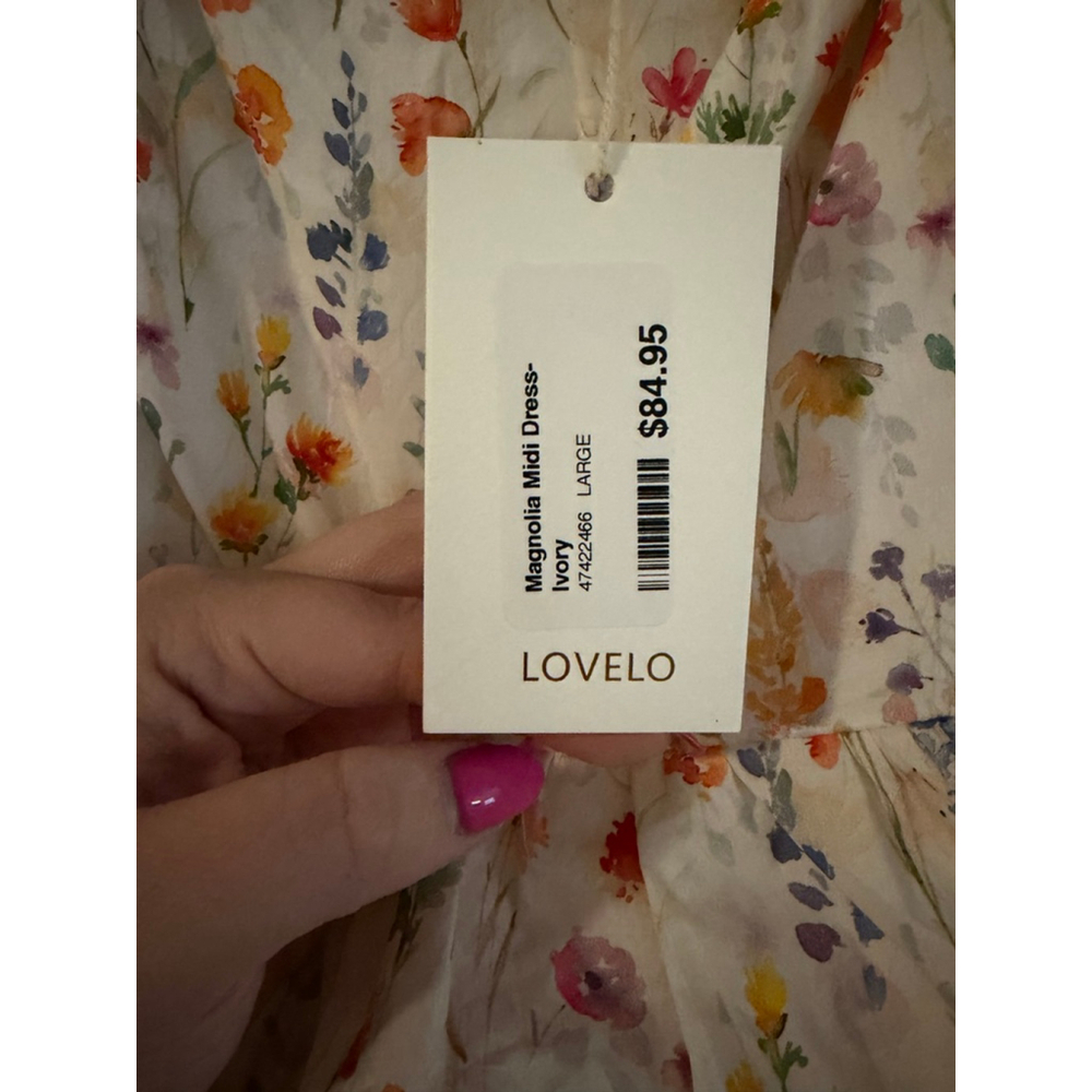 Lovelo Floral Ruffle Mini Dress - Creamy Botanical Print - Puffy Sleeves - NWT - - Picture 6 of 8